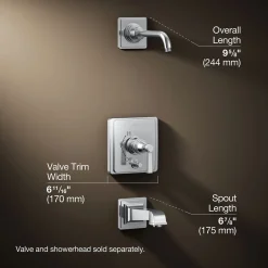 Rite-Temp® bath and shower trim kit with push-button diverter and lever handle, without showerhead