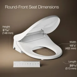 Round-front bidet toilet seat with remote control