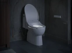 Round-front bidet toilet seat with remote control