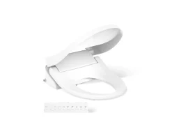Round-front bidet toilet seat with remote control