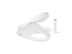Round-front bidet toilet seat with remote control