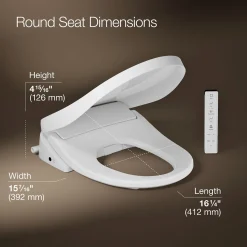 Round-front bidet toilet seat with remote control