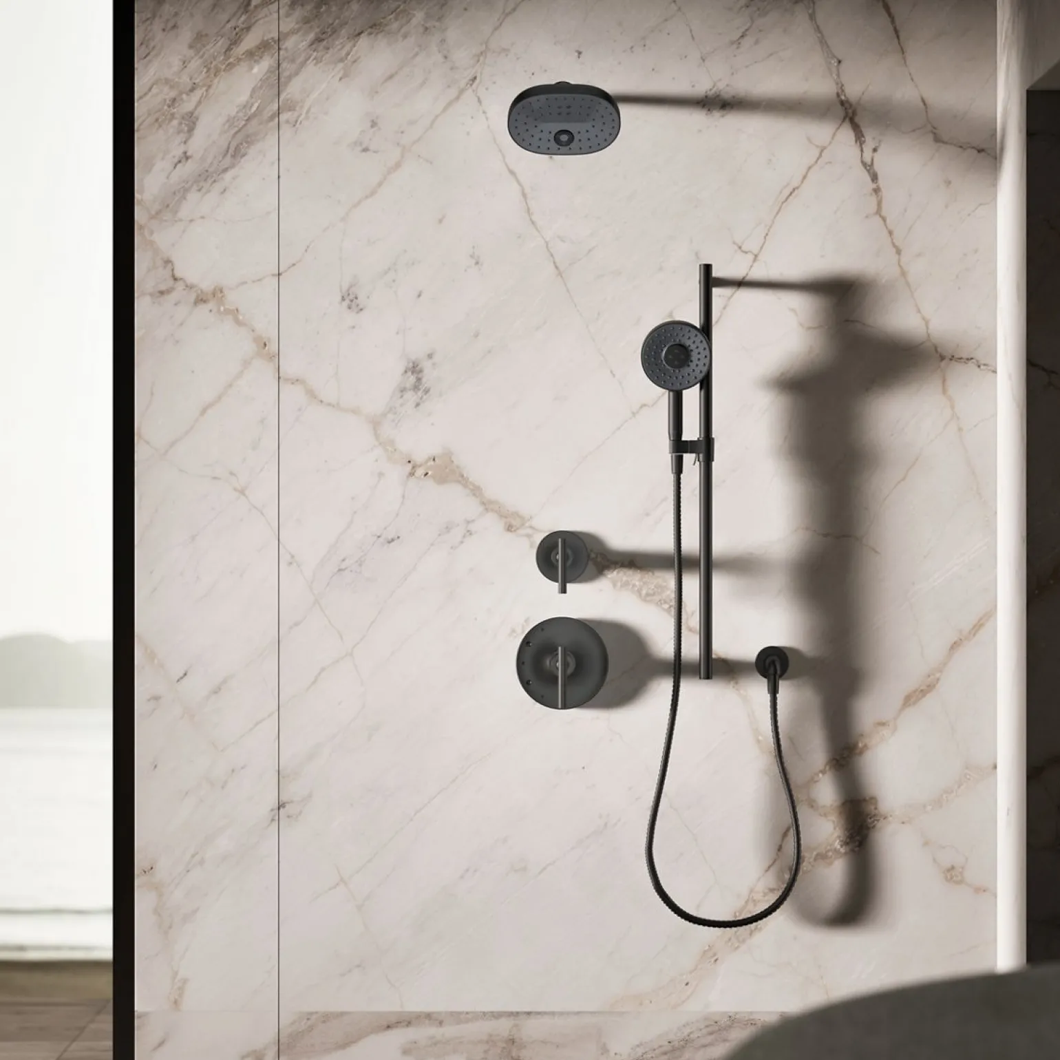 Round three-function handshower, 2.5 gpm