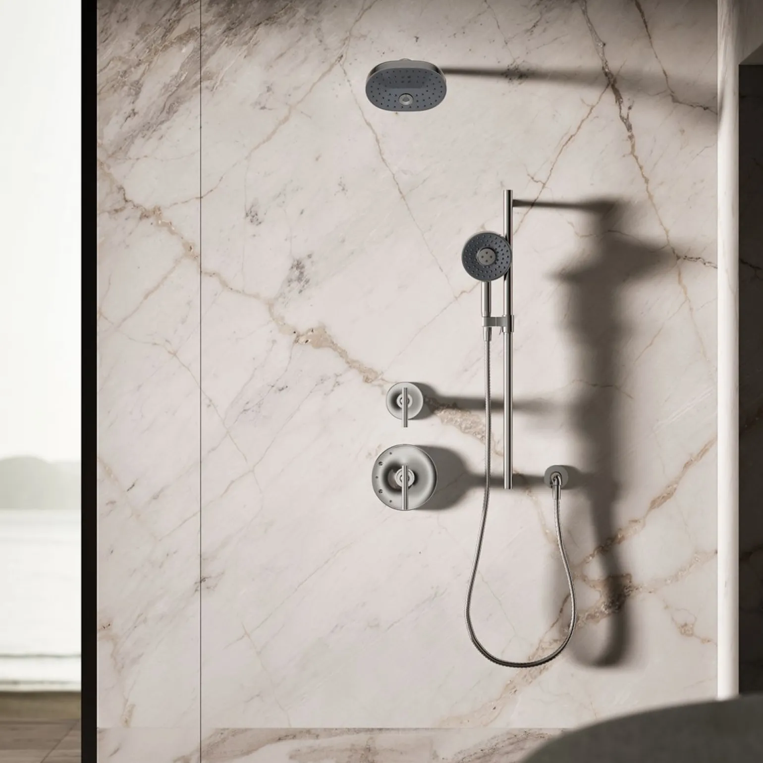 Round three-function handshower, 2.5 gpm