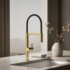 Semi-professional kitchen sink faucet with two-function sprayhead