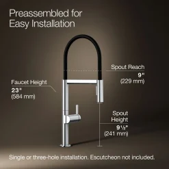 Semi-professional kitchen sink faucet with two-function sprayhead