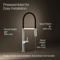 Semi-professional kitchen sink faucet with two-function sprayhead