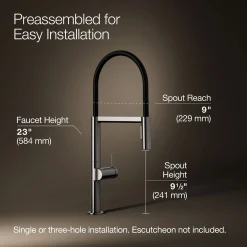 Semi-professional kitchen sink faucet with two-function sprayhead