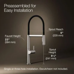 Semi-professional kitchen sink faucet with two-function sprayhead