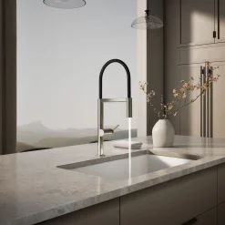 Semi-professional kitchen sink faucet with two-function sprayhead