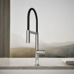 Semi-professional kitchen sink faucet with two-function sprayhead