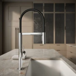 Semi-professional kitchen sink faucet with two-function sprayhead