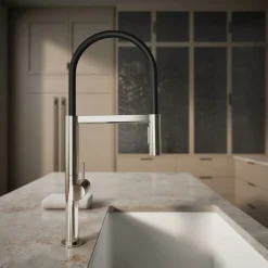 Semi-professional kitchen sink faucet with two-function sprayhead