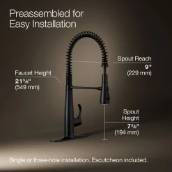 Semi-professional kitchen sink faucet with three-function sprayhead