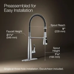 Semi-professional kitchen sink faucet with three-function sprayhead