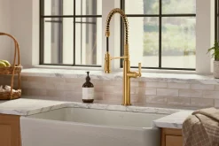 Semi-professional kitchen sink faucet with two-function sprayhead
