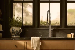 Semi-professional kitchen sink faucet with two-function sprayhead