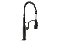 Semi-professional kitchen sink faucet with three-function sprayhead