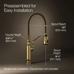 Semi-professional kitchen sink faucet with three-function sprayhead