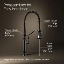 Semi-professional kitchen sink faucet with three-function sprayhead