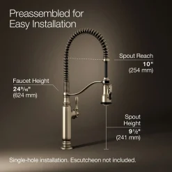 Semi-professional kitchen sink faucet with three-function sprayhead