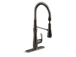 Semi-professional kitchen sink faucet with three-function sprayhead