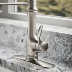 Semi-professional kitchen sink faucet with three-function sprayhead