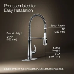 Semi-professional kitchen sink faucet with three-function sprayhead