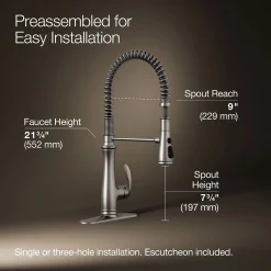 Semi-professional kitchen sink faucet with three-function sprayhead