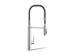 Semi-professional kitchen sink faucet with three-function sprayhead