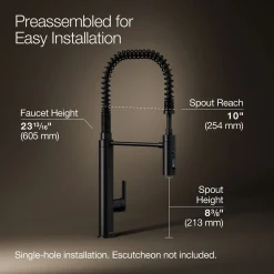 Semi-professional kitchen sink faucet with three-function sprayhead