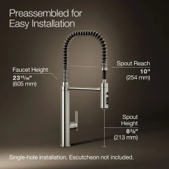 Semi-professional kitchen sink faucet with three-function sprayhead