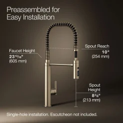 Semi-professional kitchen sink faucet with three-function sprayhead