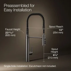 Semi-professional kitchen sink faucet with three-function sprayhead