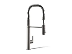 Semi-professional kitchen sink faucet with three-function sprayhead