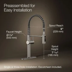 Semi-professional kitchen sink faucet with three-function sprayhead