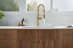 Semi-professional kitchen sink faucet with three-function sprayhead