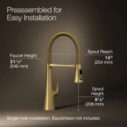 Semi-professional kitchen sink faucet with three-function sprayhead