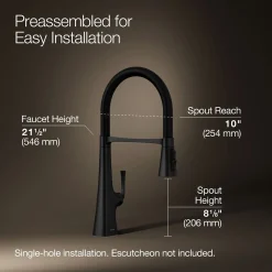 Semi-professional kitchen sink faucet with three-function sprayhead