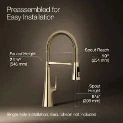 Semi-professional kitchen sink faucet with three-function sprayhead