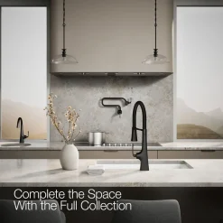 Semi-professional kitchen sink faucet with three-function sprayhead