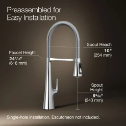 Semi-professional kitchen sink faucet with three-function sprayhead