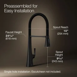 Semi-professional kitchen sink faucet with three-function sprayhead