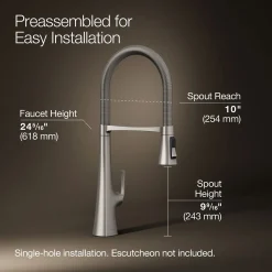 Semi-professional kitchen sink faucet with three-function sprayhead