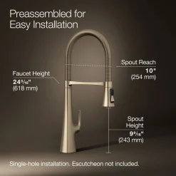 Semi-professional kitchen sink faucet with three-function sprayhead