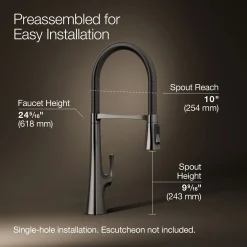 Semi-professional kitchen sink faucet with three-function sprayhead