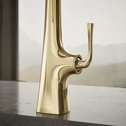 Semi-professional kitchen sink faucet with three-function sprayhead