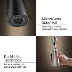 Semi-professional kitchen sink faucet with three-function sprayhead
