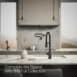 Semi-professional kitchen sink faucet with three-function sprayhead