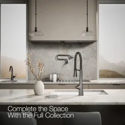 Semi-professional kitchen sink faucet with three-function sprayhead
